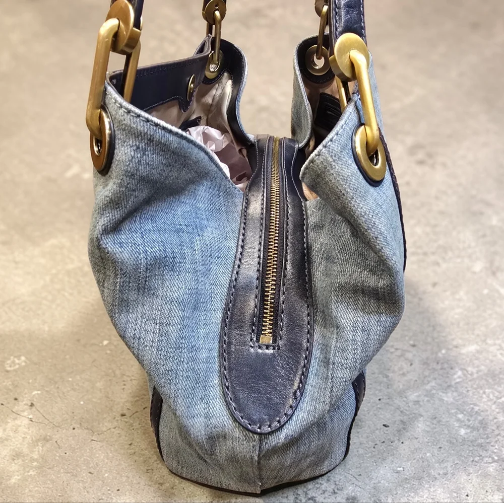Michael Kors Raven Denim Tote • Gold Hardware • Everyday Chic • Like New